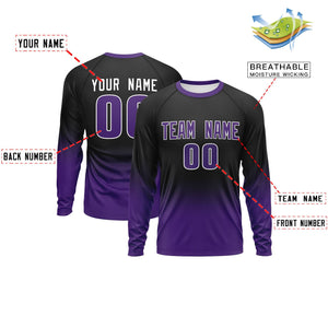 Custom Black-Purple Gradient Fashion Design Long Sleeve Performance T-Shirt