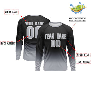 Custom Black-Gray Gradient Fashion Design Long Sleeve Performance T-Shirt