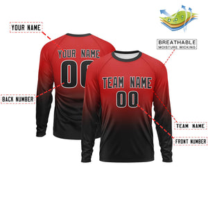 Custom Red-Black Gradient Fashion Design Long Sleeve Performance T-Shirt