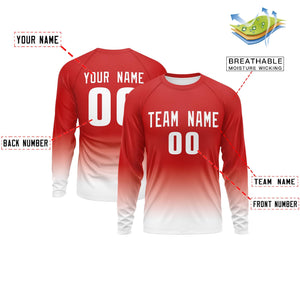 Custom Red-White Gradient Fashion Design Long Sleeve Performance T-Shirt