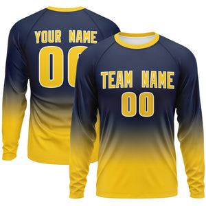 Custom Navy-Gold Gradient Fashion Design Long Sleeve Performance T-Shirt