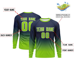 Custom Navy-Neon Green Gradient Fashion Design Long Sleeve Performance T-Shirt