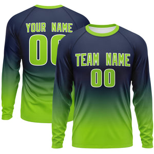 Custom Navy-Neon Green Gradient Fashion Design Long Sleeve Performance T-Shirt