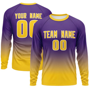 Custom Purple-Gold Gradient Fashion Design Long Sleeve Performance T-Shirt