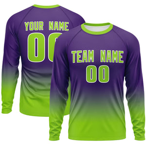 Custom Purple-Neon Green Gradient Fashion Design Long Sleeve Performance T-Shirt