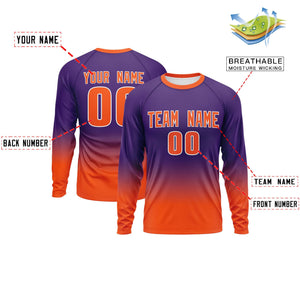 Custom Purple-Orange Gradient Fashion Design Long Sleeve Performance T-Shirt