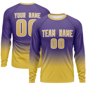 Custom Purple-Old Gold Gradient Fashion Design Long Sleeve Performance T-Shirt