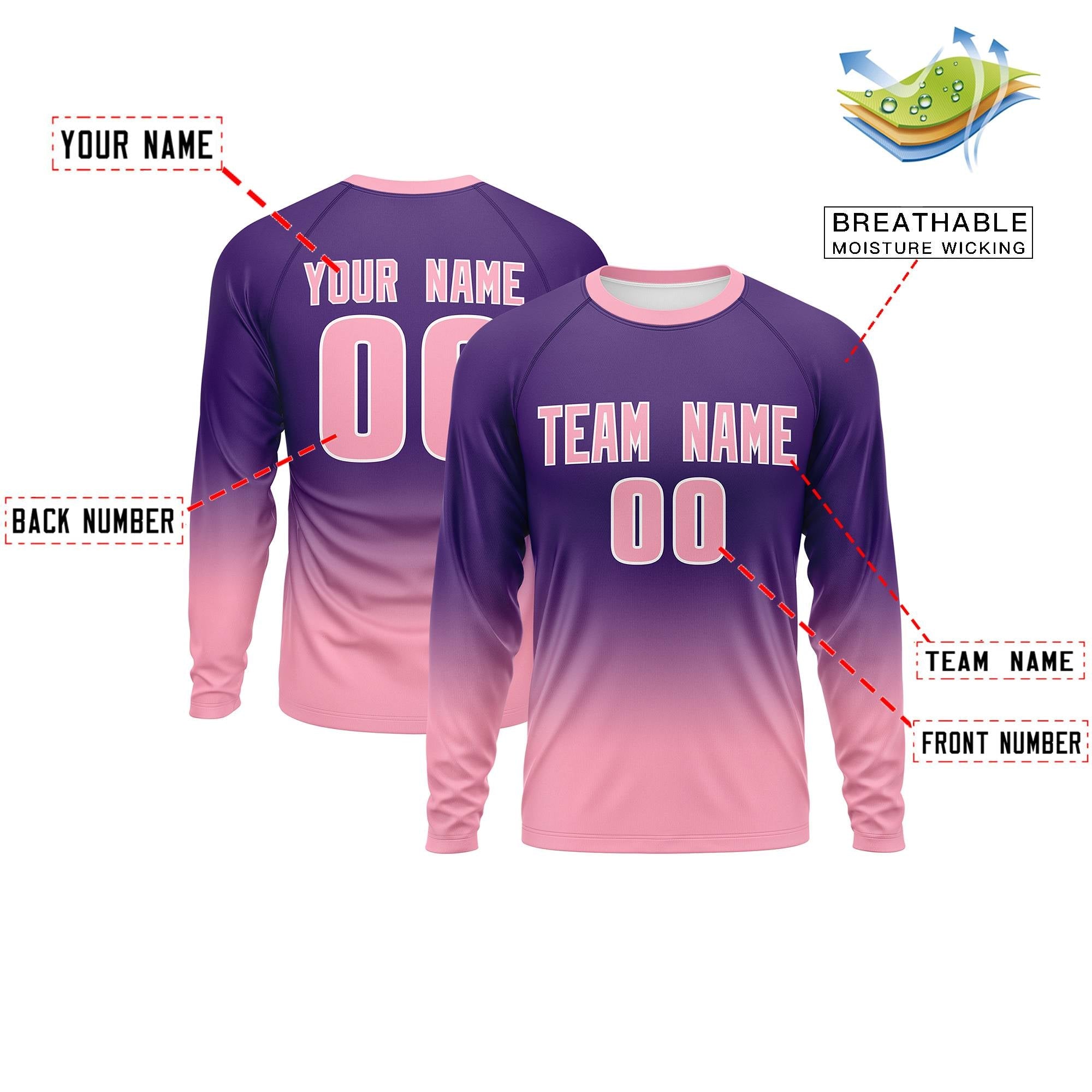 Custom Purple-Light Pink Gradient Fashion Design Long Sleeve Performance T-Shirt