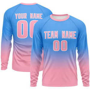 Custom Powder Blue-Light Pink Gradient Fashion Design Long Sleeve Performance T-Shirt