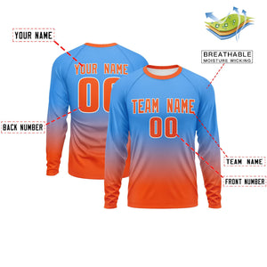 Custom Powder Blue-Orange Gradient Fashion Design Long Sleeve Performance T-Shirt