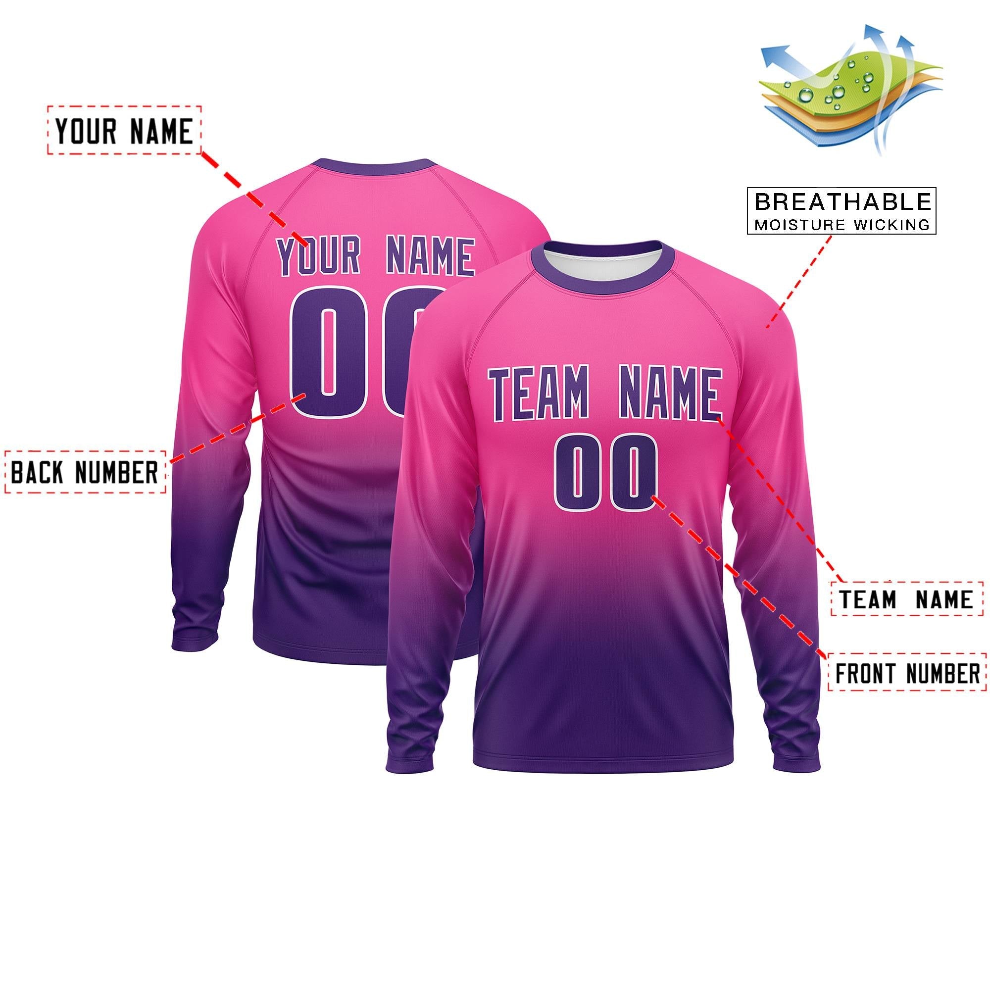 Custom Pink-Purple Gradient Fashion Design Long Sleeve Performance T-Shirt