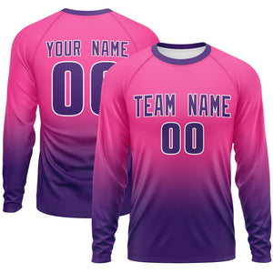 Custom Pink-Purple Gradient Fashion Design Long Sleeve Performance T-Shirt