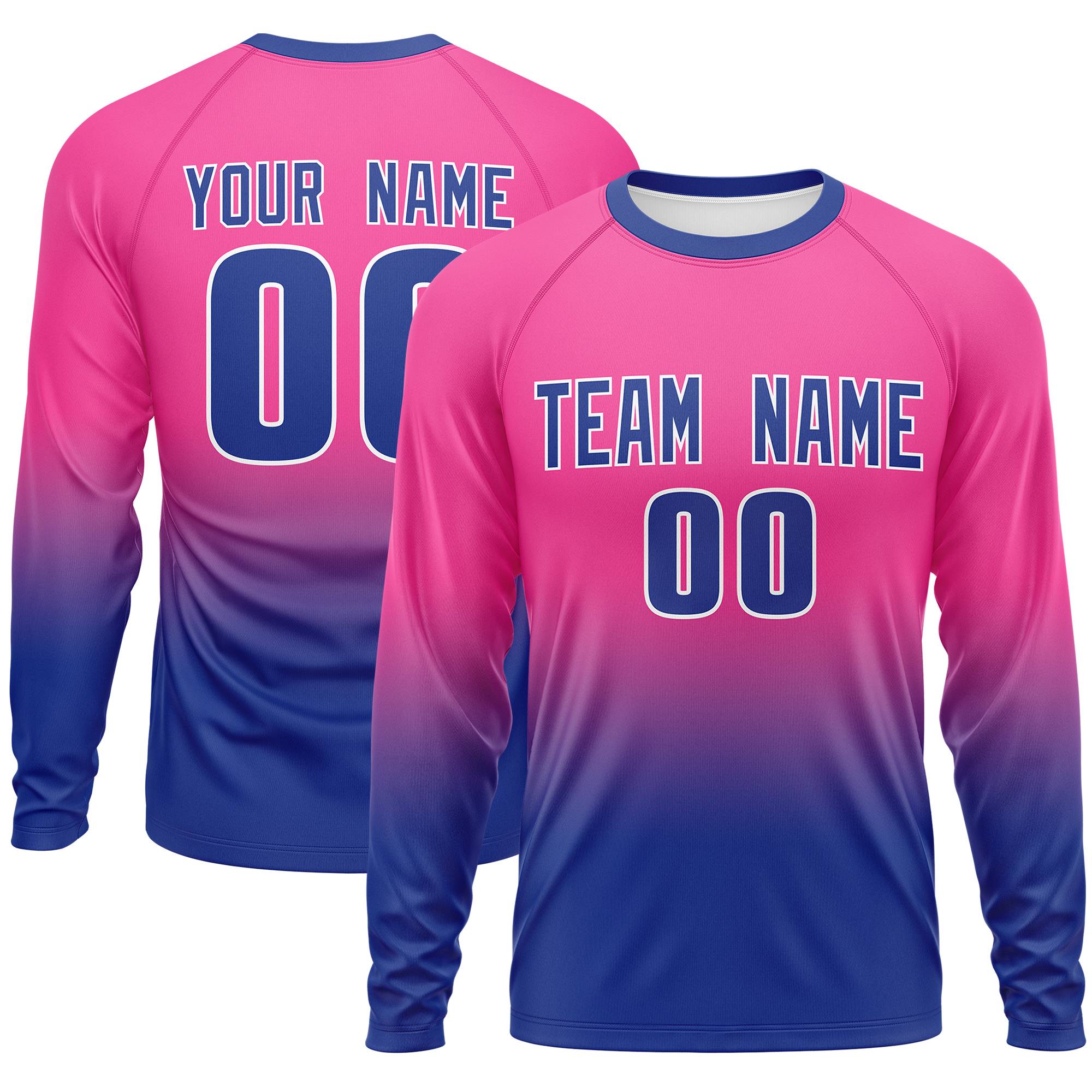 Custom Pink-Royal Gradient Fashion Design Long Sleeve Performance T-Shirt