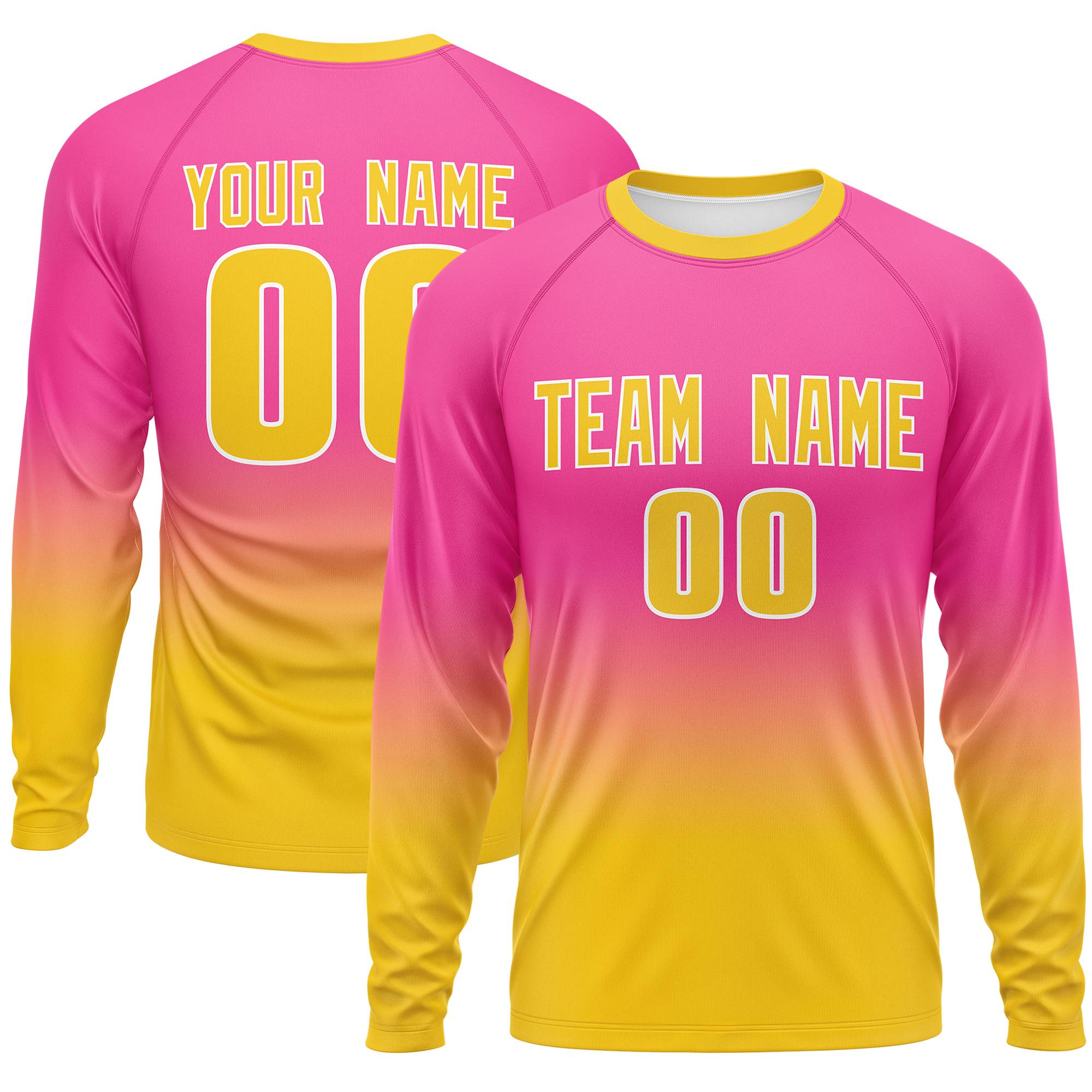 Custom Pink-Gold Gradient Fashion Design Long Sleeve Performance T-Shirt