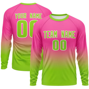 Custom Pink-Neon Green Gradient Fashion Design Long Sleeve Performance T-Shirt