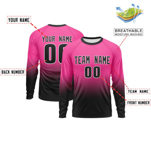 Custom Pink-Black Gradient Fashion Design Long Sleeve Performance T-Shirt