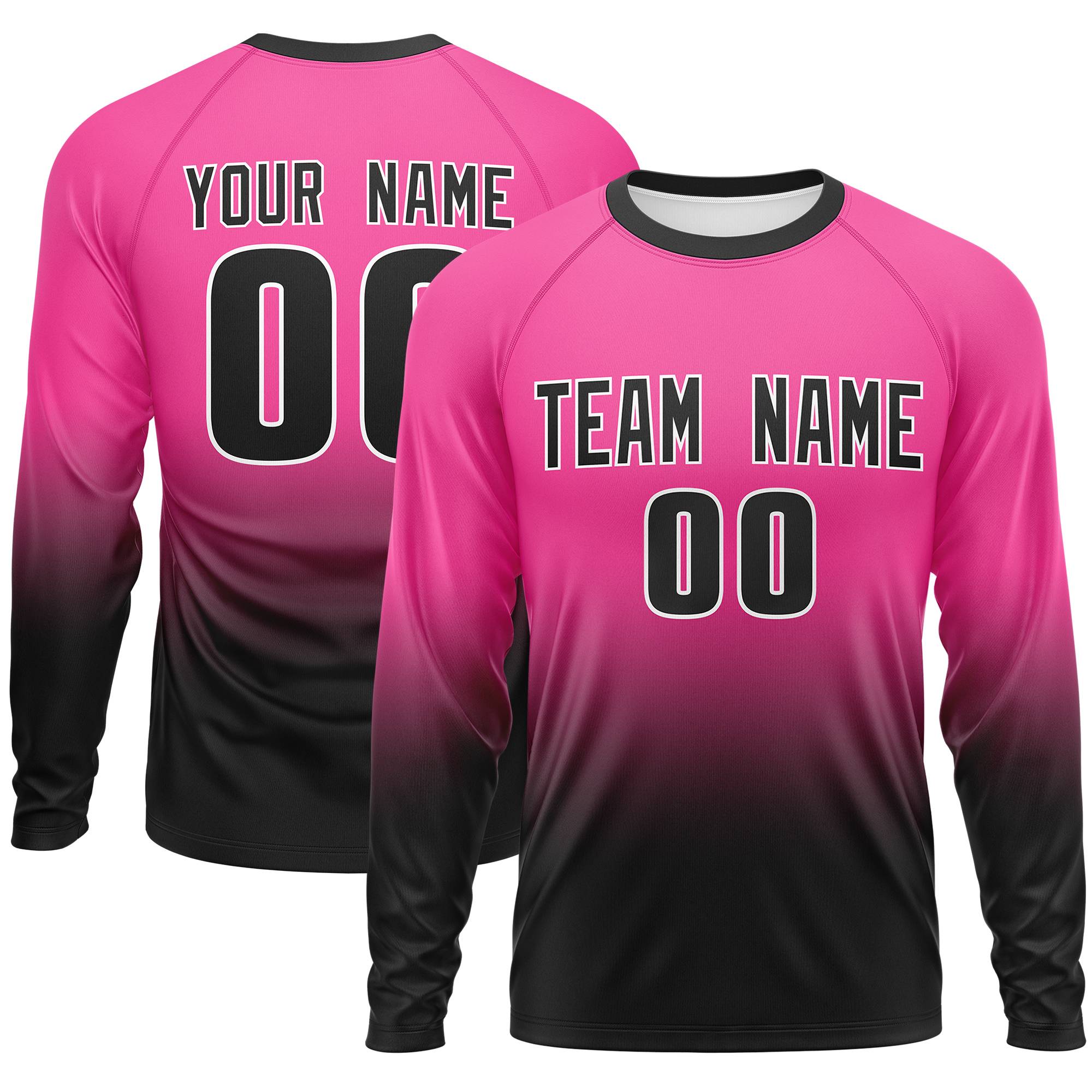 Custom Pink-Black Gradient Fashion Design Long Sleeve Performance T-Shirt