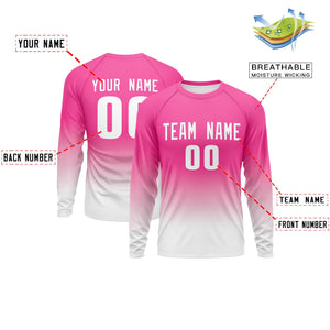 Custom Pink-Light-White Pink Gradient Fashion Design Long Sleeve Performance T-Shirt