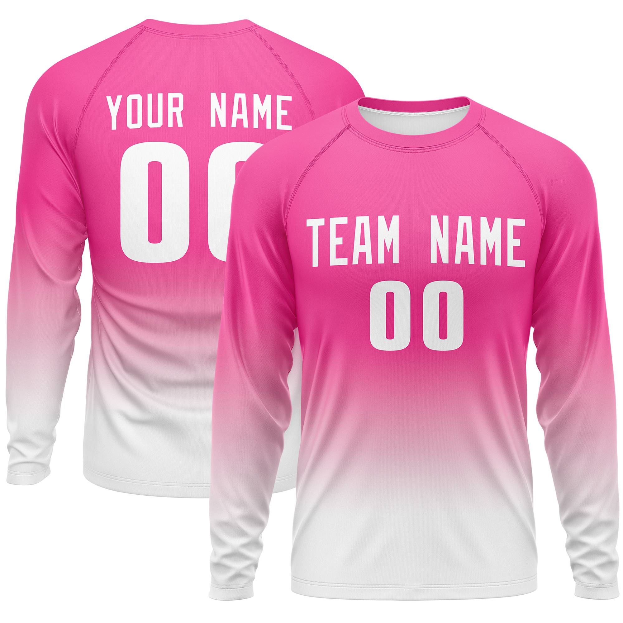 Custom Pink-Light-White Pink Gradient Fashion Design Long Sleeve Performance T-Shirt