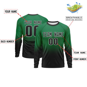 Custom Teal-Black Gradient Fashion Design Long Sleeve Performance T-Shirt