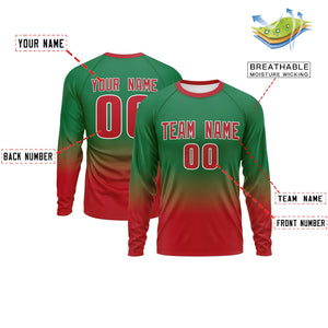 Custom Teal-Red Gradient Fashion Design Long Sleeve Performance T-Shirt