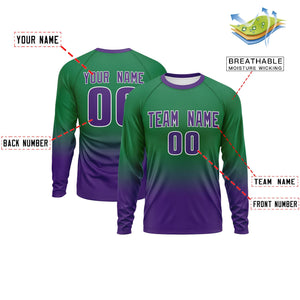 Custom Teal-Purple Gradient Fashion Design Long Sleeve Performance T-Shirt