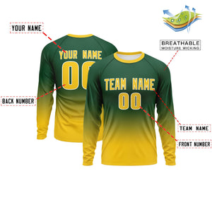 Custom Green-Gold Gradient Fashion Design Long Sleeve Performance T-Shirt