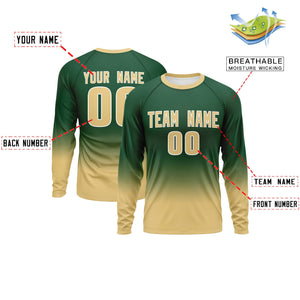 Custom Green-Khaki Gradient Fashion Design Long Sleeve Performance T-Shirt