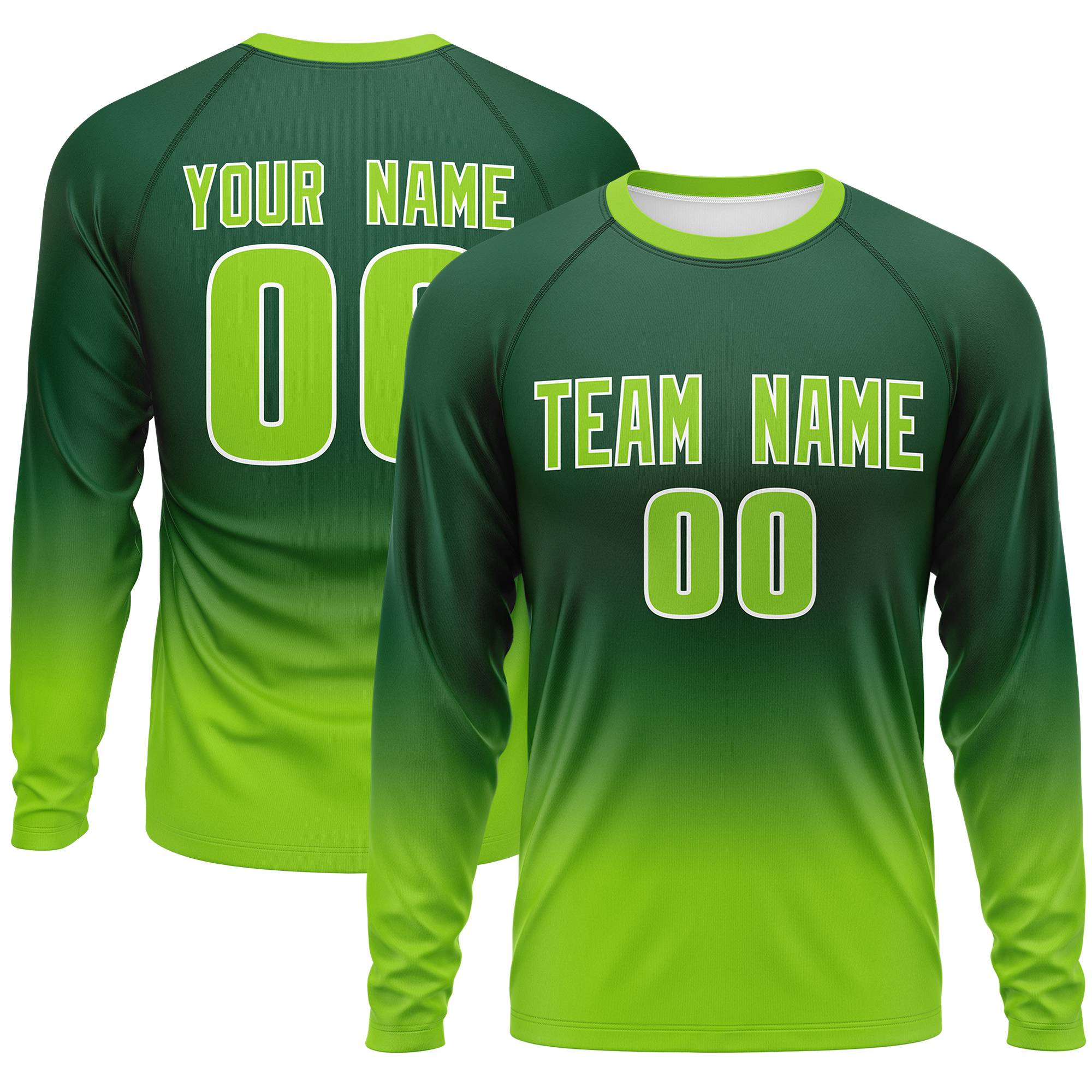 Custom Green-Neon Green Gradient Fashion Design Long Sleeve Performance T-Shirt