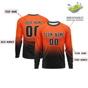 Custom Orange-Black Gradient Fashion Design Long Sleeve Performance T-Shirt