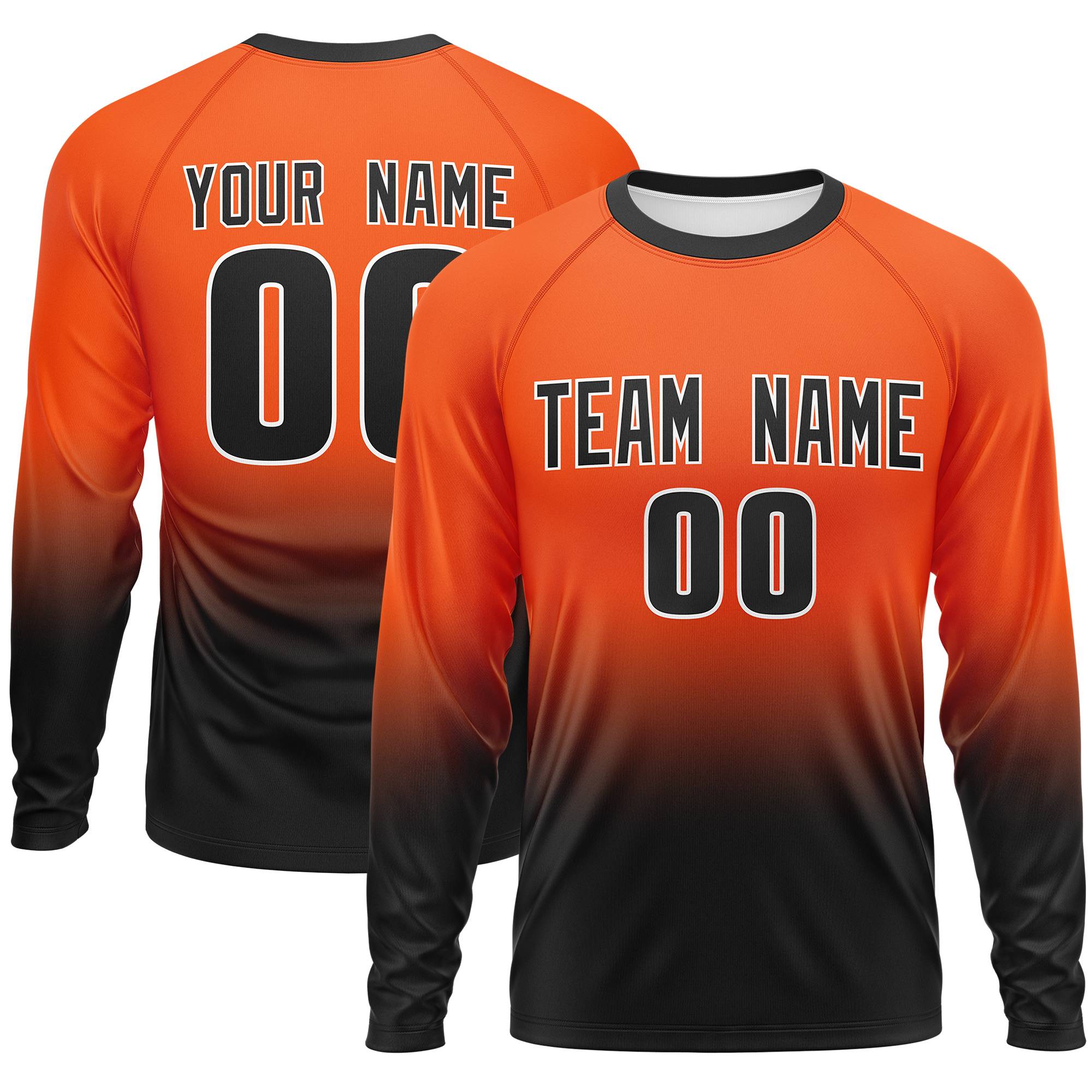 Custom Orange-Black Gradient Fashion Design Long Sleeve Performance T-Shirt