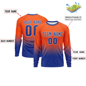 Custom Orange-Royal Gradient Fashion Design Long Sleeve Performance T-Shirt