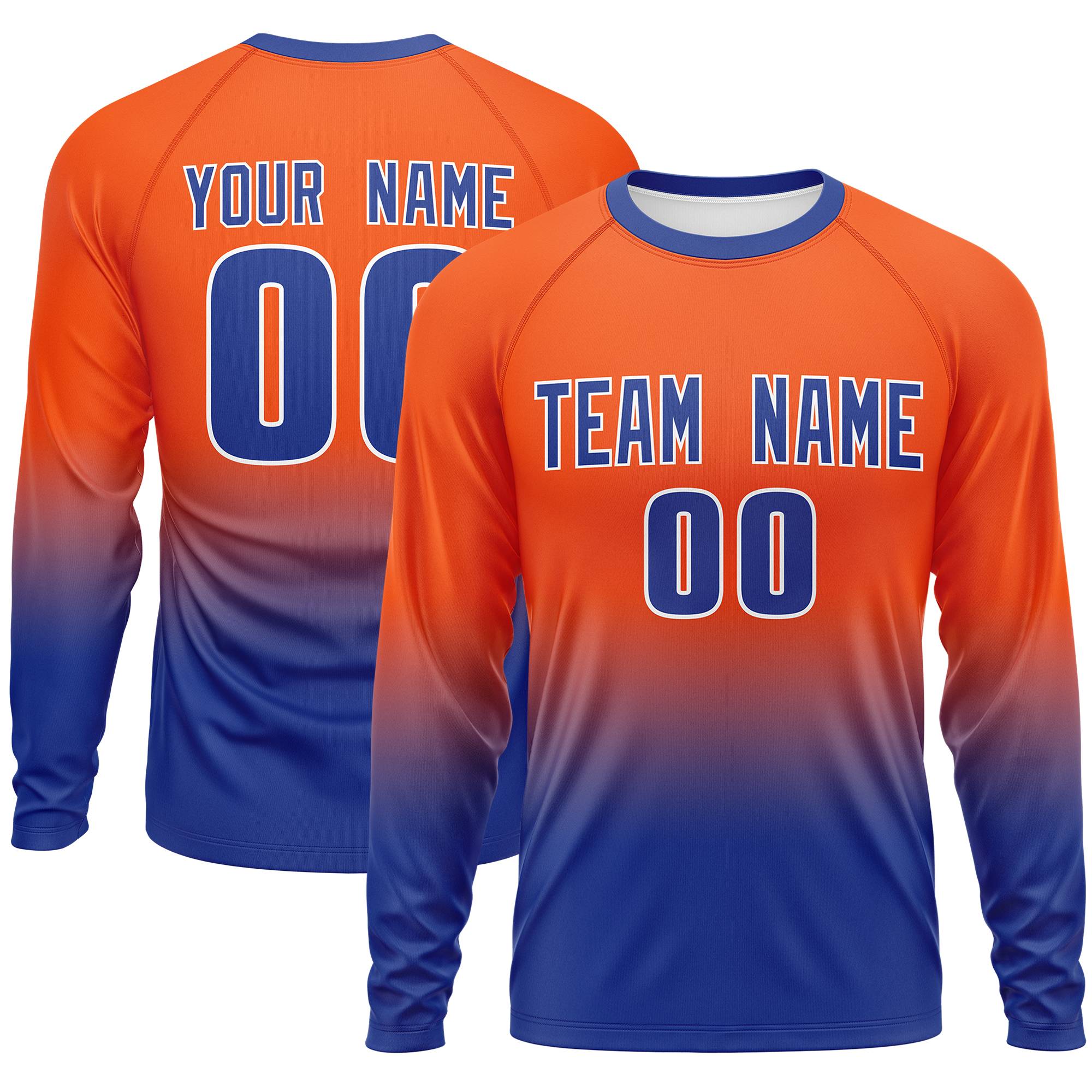 Custom Orange-Royal Gradient Fashion Design Long Sleeve Performance T-Shirt