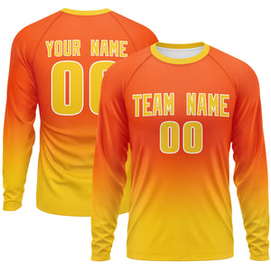 Custom Orange-Gold Gradient Fashion Design Long Sleeve Performance T-Shirt