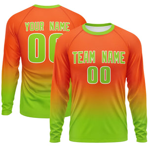 Custom Orange-Neon Green Gradient Fashion Design Long Sleeve Performance T-Shirt