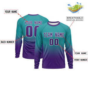 Custom Aqua-Purple Gradient Fashion Design Long Sleeve Performance T-Shirt