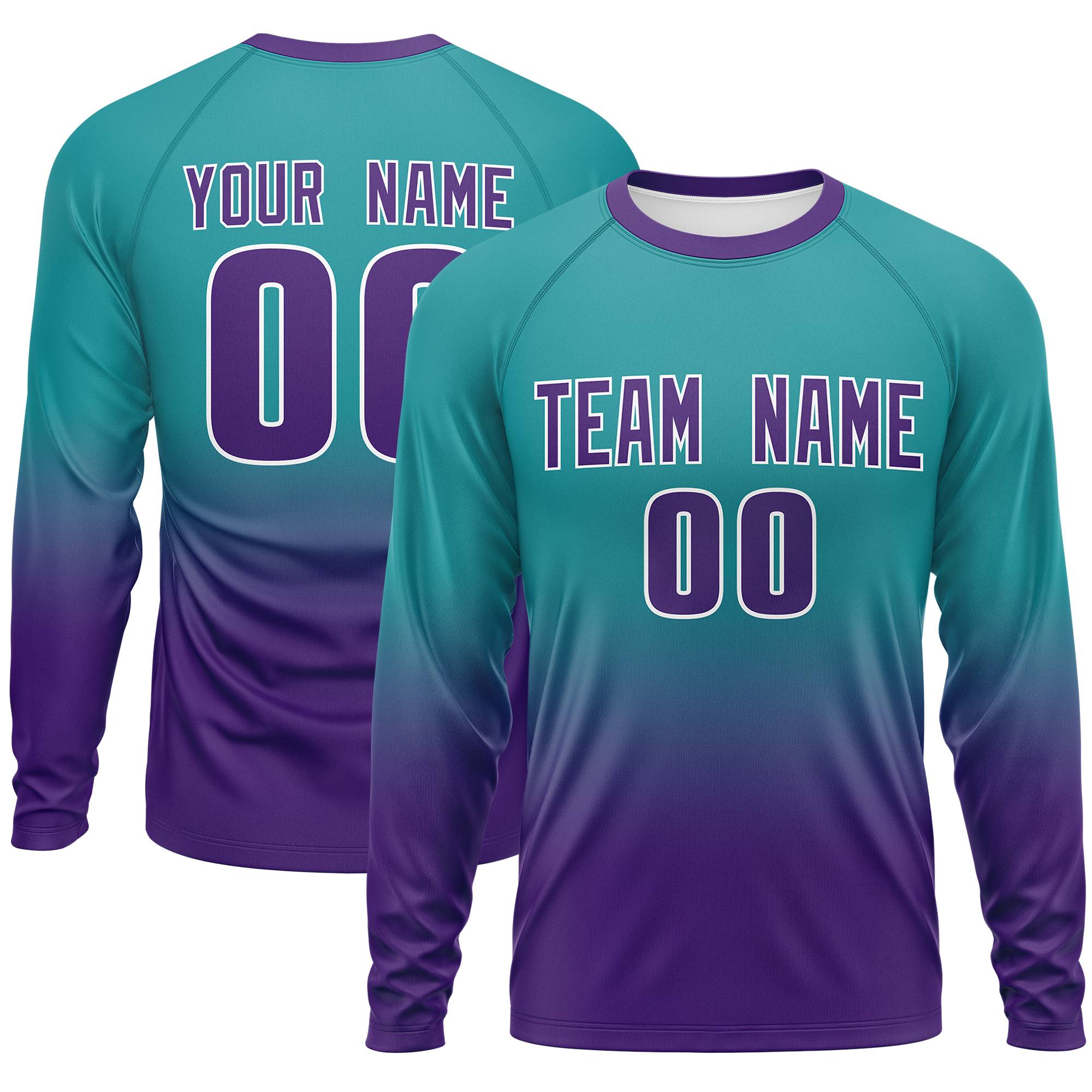 Custom Aqua-Purple Gradient Fashion Design Long Sleeve Performance T-Shirt