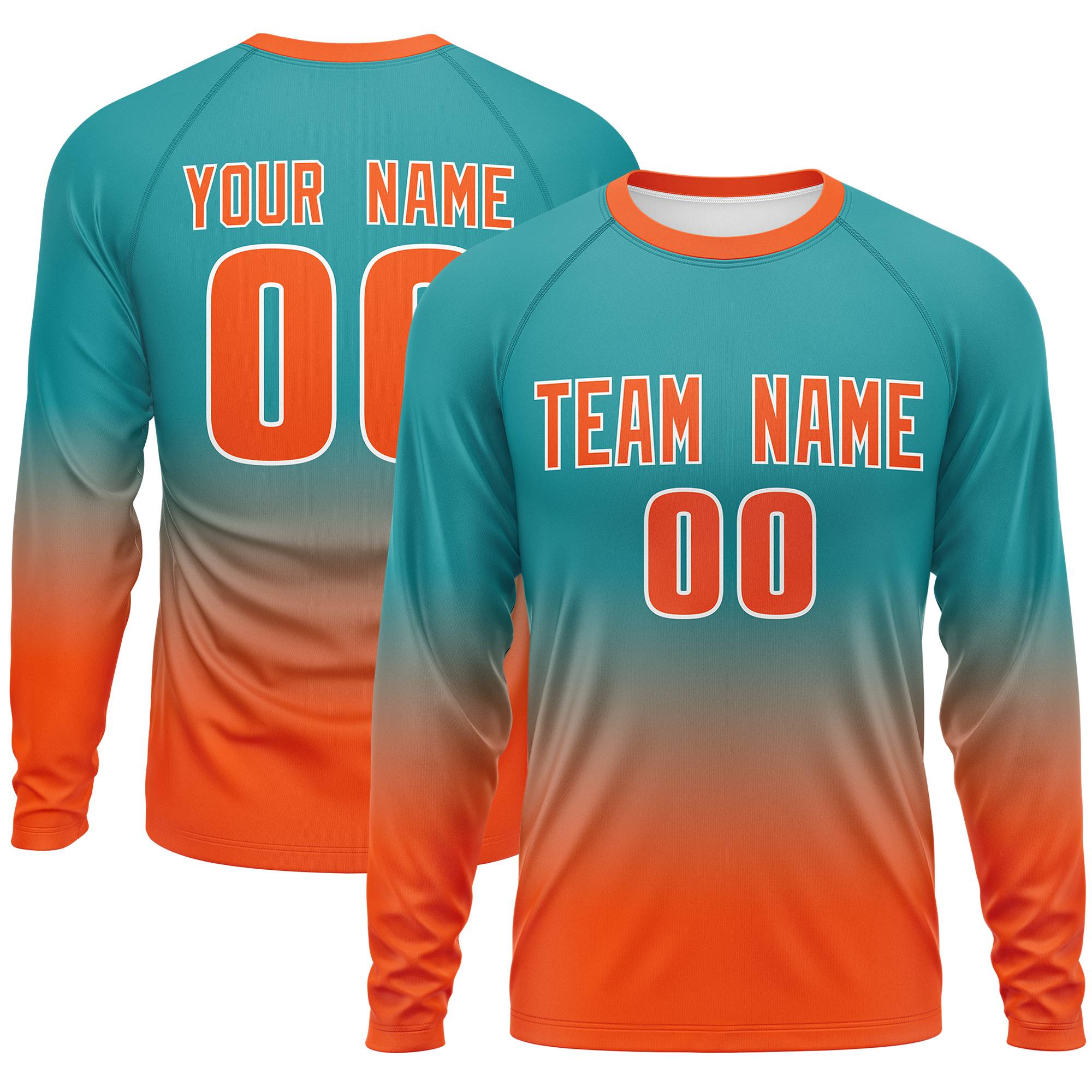 Custom Aqua-Orange Gradient Fashion Design Long Sleeve Performance T-Shirt