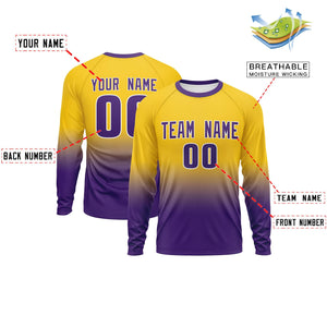 Custom Gold-Purple Gradient Fashion Design Long Sleeve Performance T-Shirt