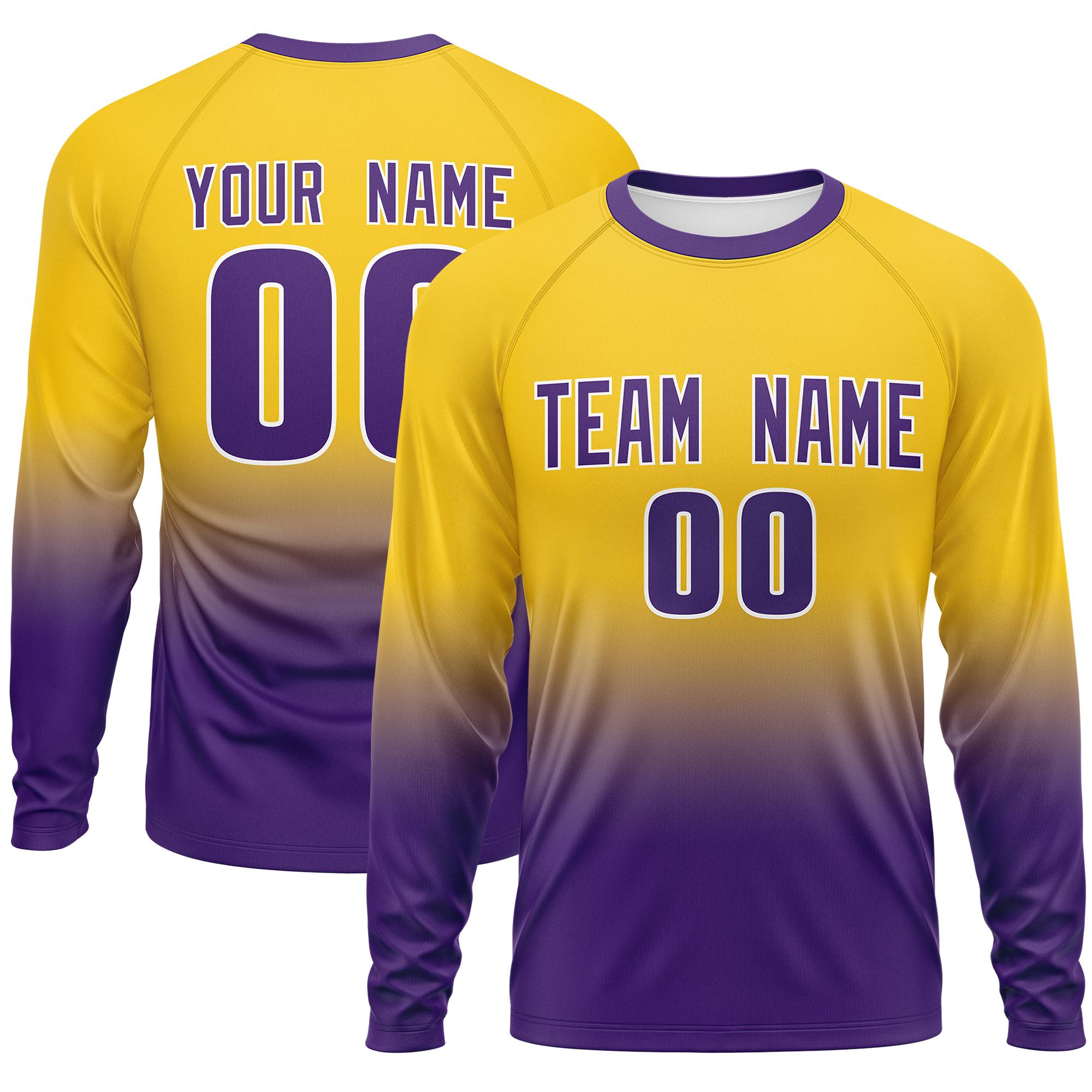 Custom Gold-Purple Gradient Fashion Design Long Sleeve Performance T-Shirt