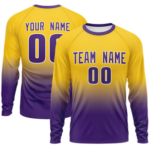 Custom Gold-Purple Gradient Fashion Design Long Sleeve Performance T-Shirt