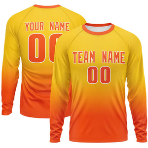 Custom Gold-Orange Gradient Fashion Design Long Sleeve Performance T-Shirt