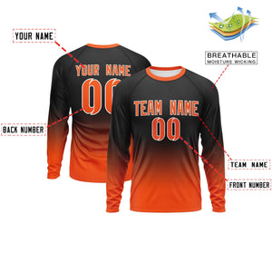 Custom Black-Orange Gradient Fashion Design Long Sleeve Performance T-Shirt