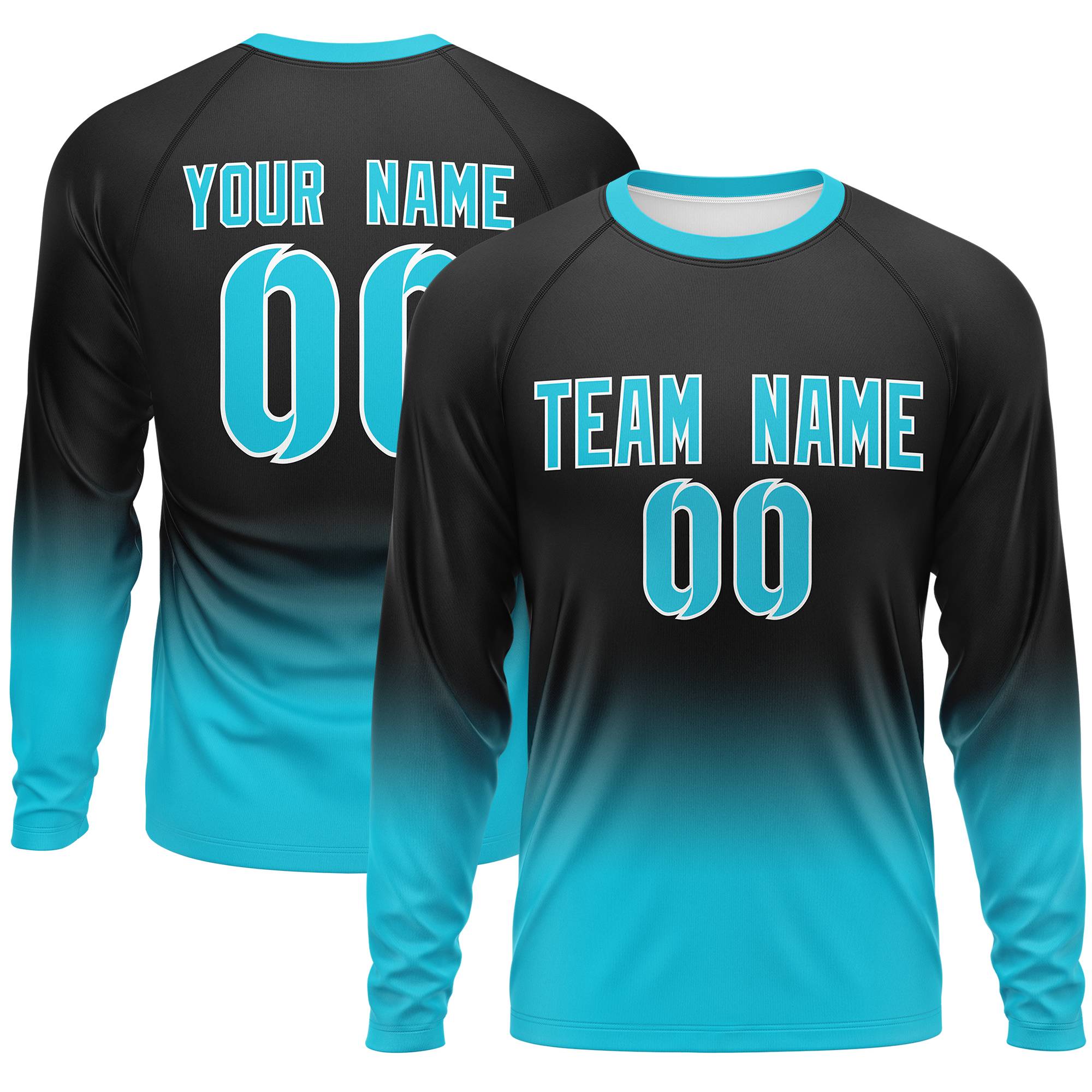 Custom Black-Sky Blue Gradient Fashion Design Long Sleeve Performance T-Shirt