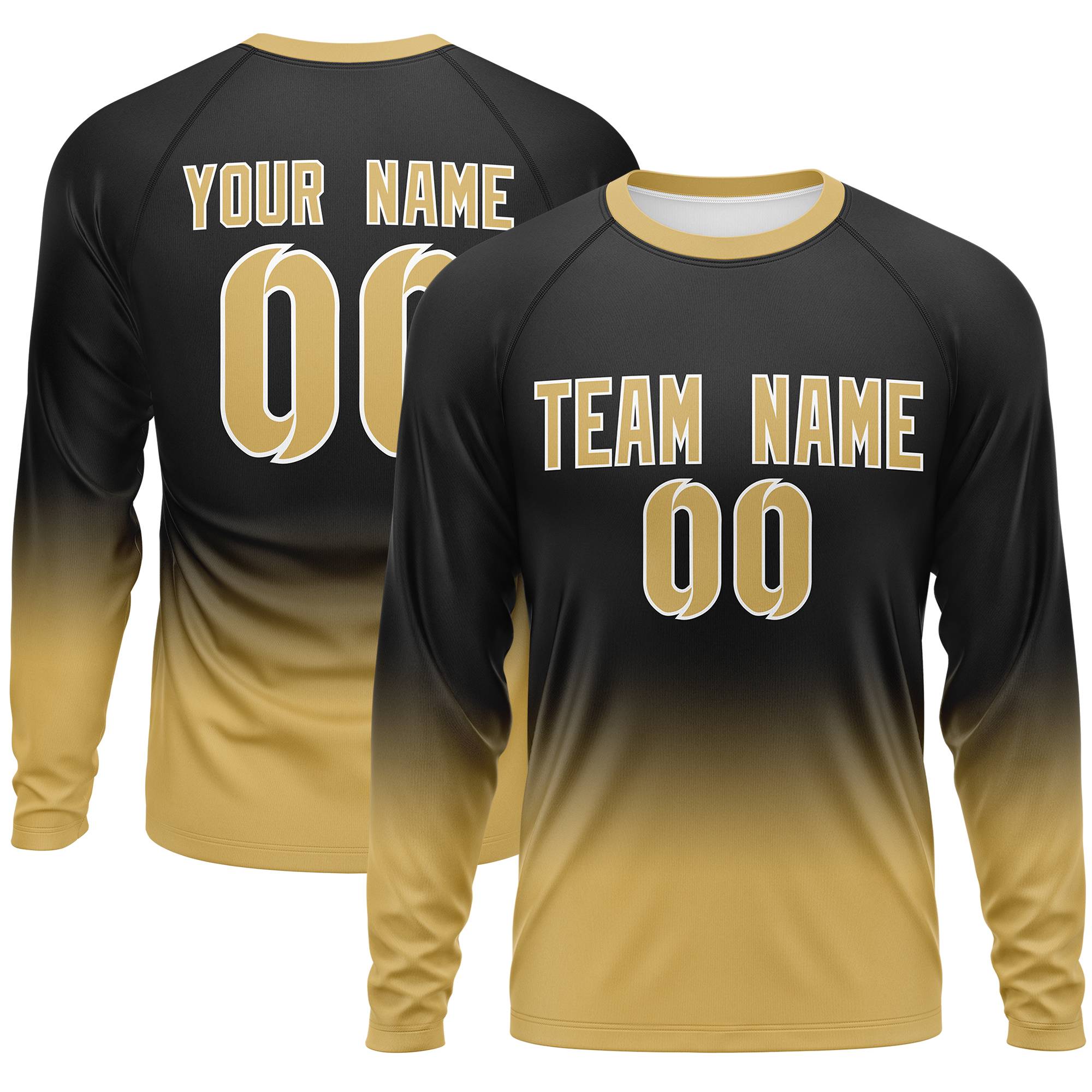 Custom Black-Old Gold Gradient Fashion Design Long Sleeve Performance T-Shirt