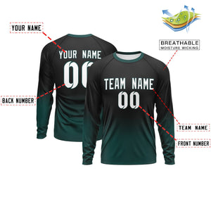 Custom Black-Midnight Green Gradient Fashion Design Long Sleeve Performance T-Shirt