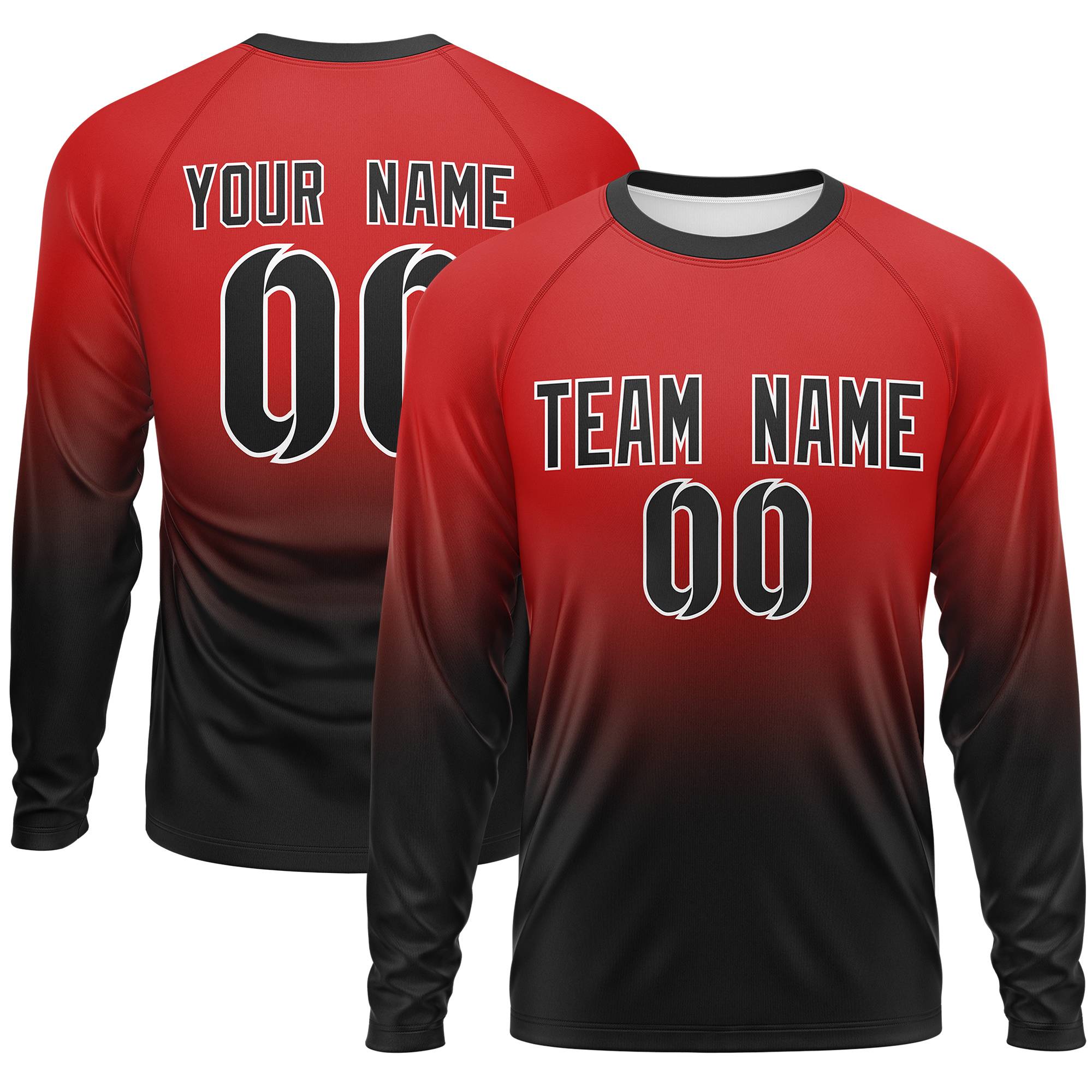 Custom Red-Black Gradient Fashion Design Long Sleeve Performance T-Shirt