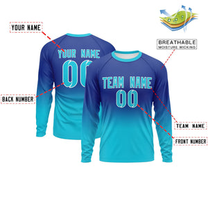 Custom Royal-Sky Blue Gradient Fashion Design Long Sleeve Performance T-Shirt