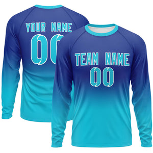 Custom Royal-Sky Blue Gradient Fashion Design Long Sleeve Performance T-Shirt