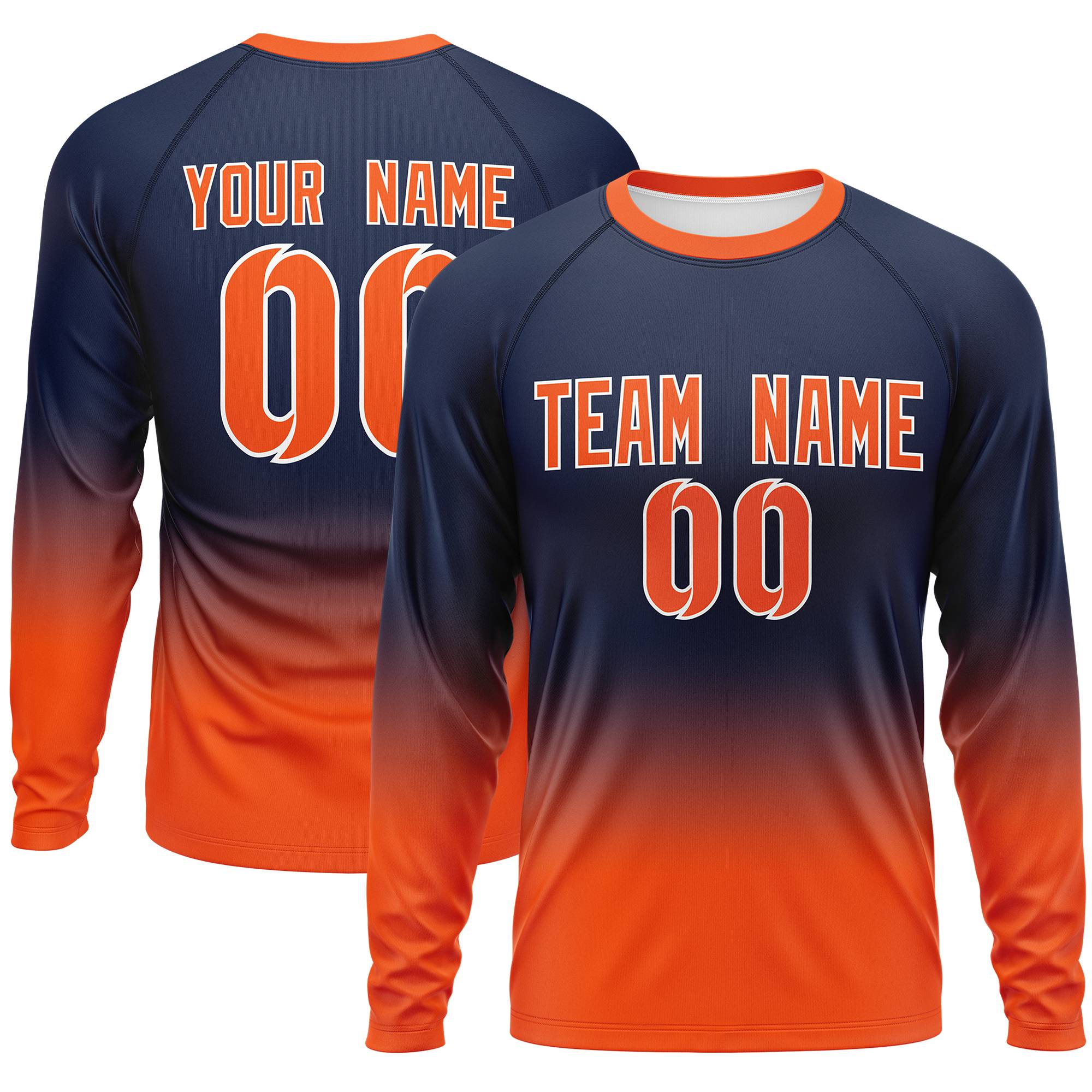 Custom Navy-Orange Gradient Fashion Design Long Sleeve Performance T-Shirt